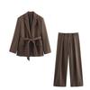 Spring 2025 Women's Slim Fit Belted Commuter Suit & High Waist Casual Pants Set