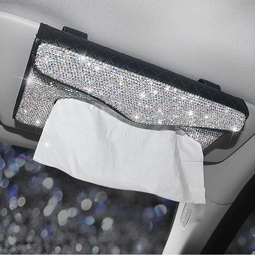 Bling Bling автомобильный солнцезащитный козырек, держатель для салфеток, коробка с кристаллами, чехол для полотенец, кронштейн, украшение интерьера
