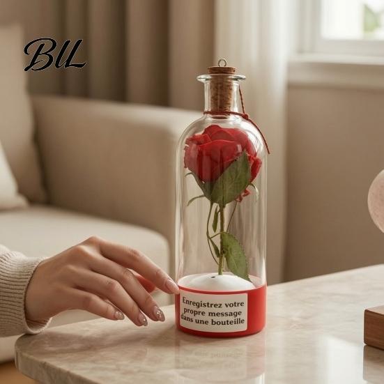 Snowy Micro Landscape Decor Recordable Message Bottle Night Light, Christmas Tree Ornaments, LED Lighted Wishing Warm Light Gift Decoration with Santa