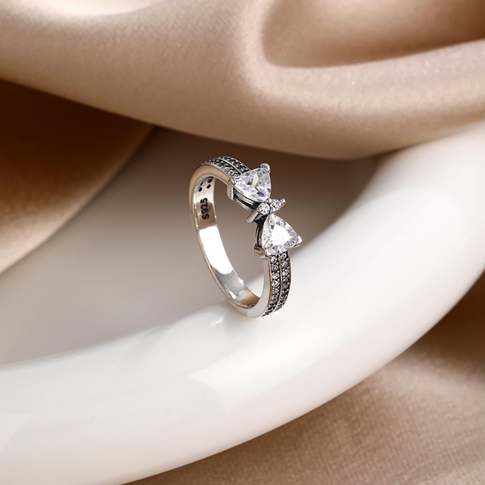 Серебро 925 Красные Розовые Белые Банты Кольцо Для Женщин Украшения Открытый Дизайн Свадебная Вечеринка Модный Подарок