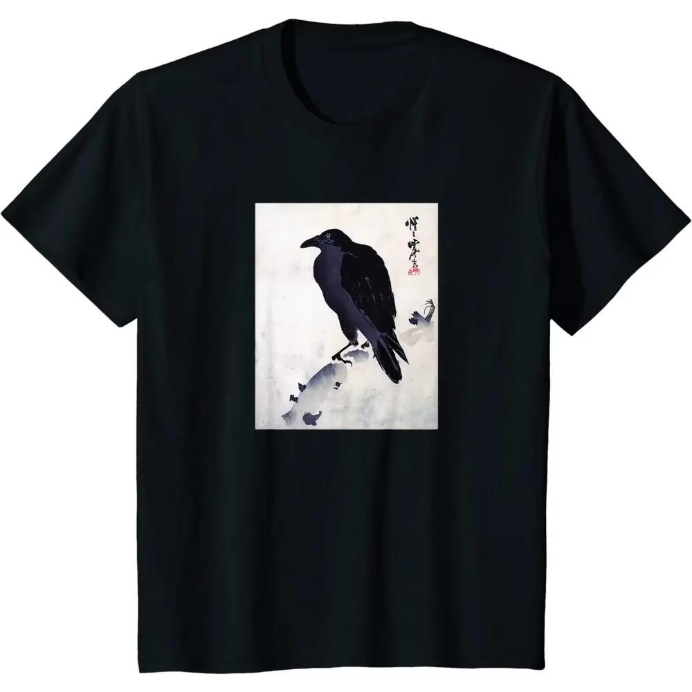 Японское искусство Японская художественная гравюра на дереве Принт Crow Kyosai Футболка уличная повседневная хлопковая повседневная футболка Four Seasons Мужские футболки