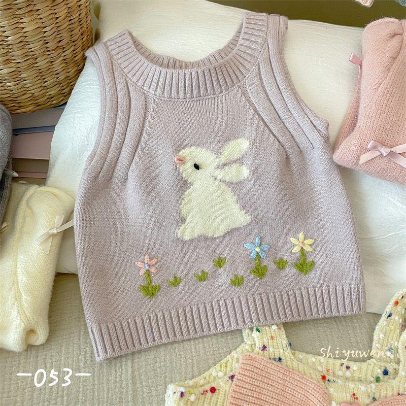 Корейский вязаный мультяшный жилет с кроликом для девочек - Безрукавный осенне-зимний свитер