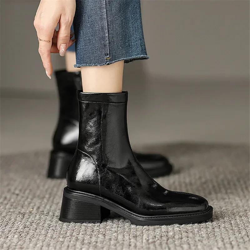 Модные новые зимние ботинки для женщин, осенние короткие ботинки, квадратный носок, массивный каблук, женские теплые шерстяные ботинки, обувь на платформе, туфли на высоком каблуке