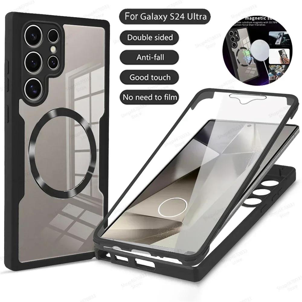Противоударный чехол 360° с MagSafe для Samsung Galaxy S25 S23 S22 S24 Ultra Plus FE Магнитная беспроводная зарядка Прозрачная крышка