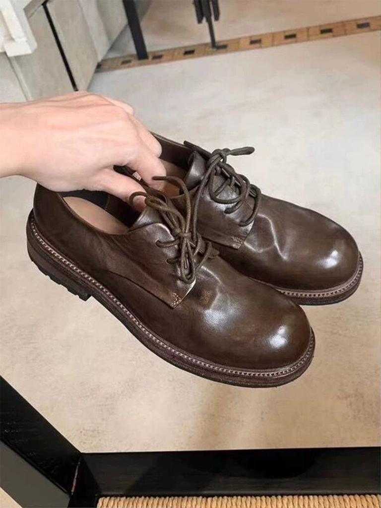 Вымытая лошадиная кожа~ Натуральная кожа ретро британские шнурованные маленькие кожаные туфли женские осенне-зимние новые лоферы дерби толстый каблук одинарные туфли