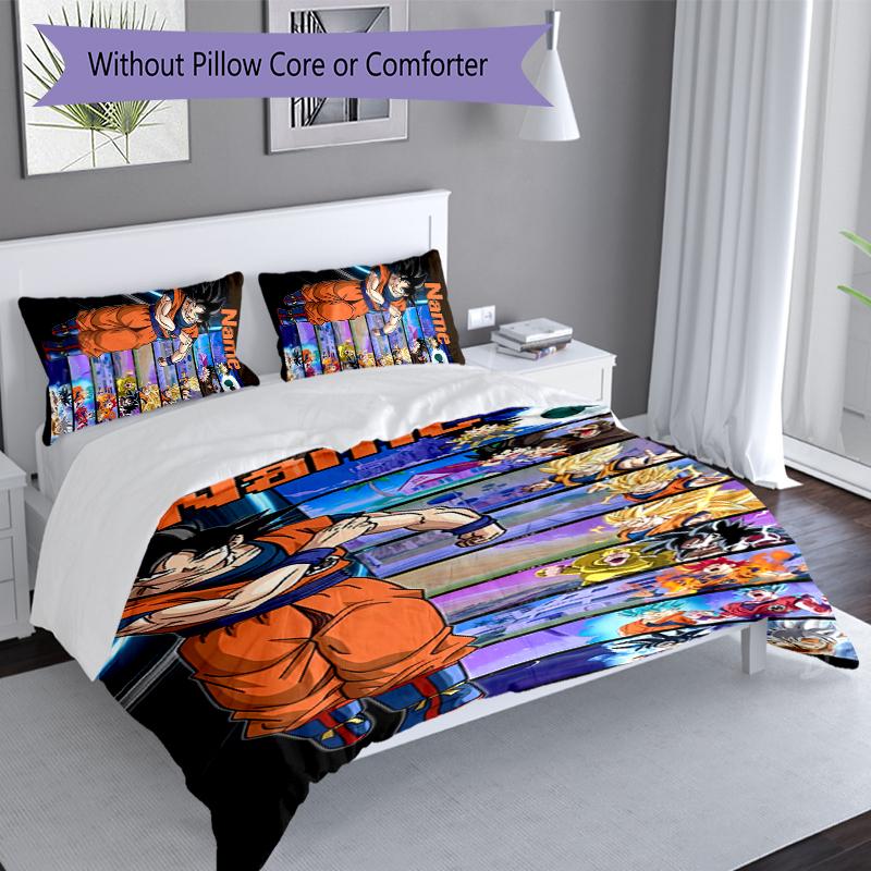 3pcs Custom Name Dragon Ball Set,Includes 1 Duvet Cover and 2 Pillowcases,All-season Bedroom Decor
