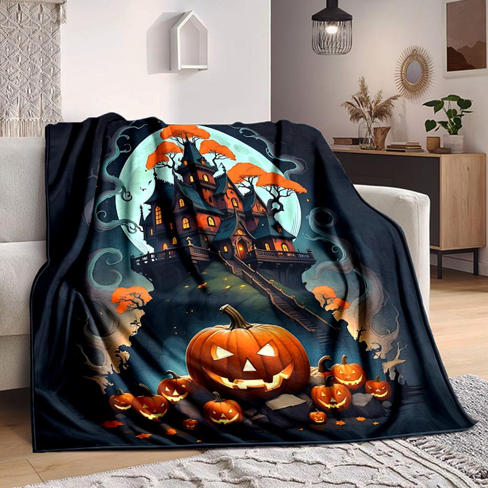 1pc Halloween Haunted Blanket, Lightweight Flannel Throw Blanket for Sofa, Bed, Travel, Camping, Living Room, Office, Couch, Chair, and Bed
