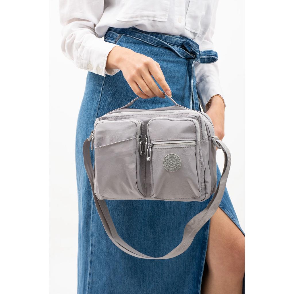 Women's Multi-pocket Waterproof Satin Fabric Adjustable Cross Strap Shoulder Bag