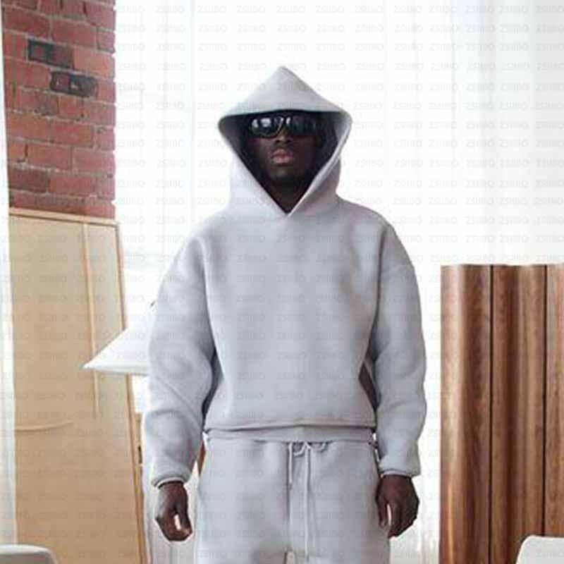 Unisex Oversized Hooded Sweatshirt Matching Joggers Set Solid Color Streetwear Casual Lounge Wear