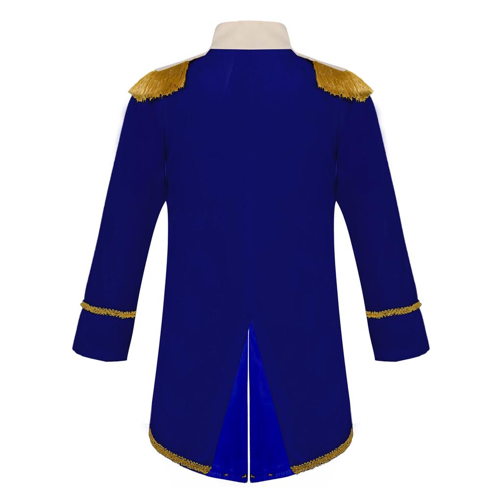 Baby Boys Prince Costume Gold Fringe Velvet Tailcoat Long Sleeve Royal Court Attire with Crown Head Accessory