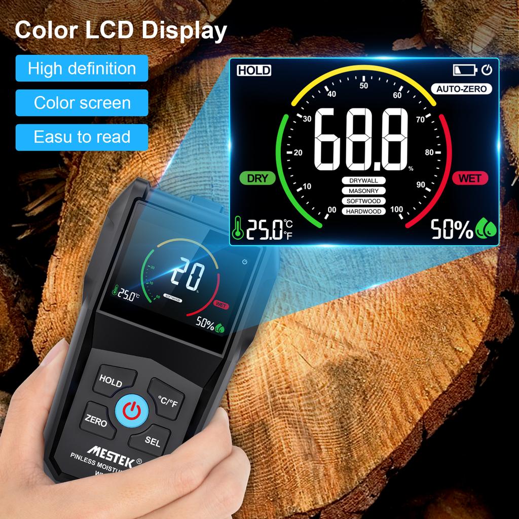 Бесконтактный измеритель влажности древесины Индуктивный измеритель влажности древесины Цветной экран Цифровой электромагнитный тестер влажности древесины
