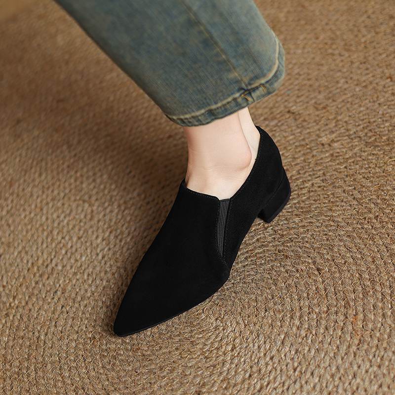 Krazing Pot Замшевые туфли из овчины на осень-зиму, низкий каблук, слипоны, размер 43, размер 42, с острым носком, туфли-лодочки с глубоким вырезом