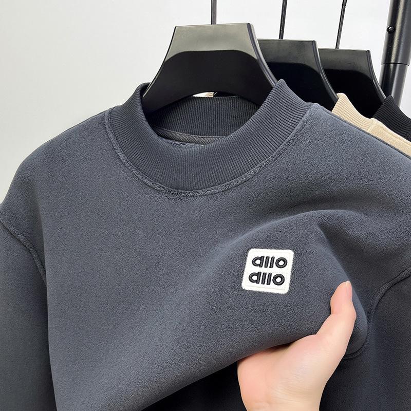 Мужская толстовка из альпаки с бархатной подкладкой, с подкладкой из флиса, универсальная базовая футболка с круглым вырезом