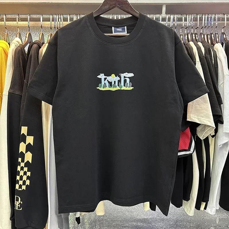 KITH FW ONeck Eurocode Oversize Printing Cotton White Apricot High Quality T Shirt Breathable Short Sleeve Hip Ho