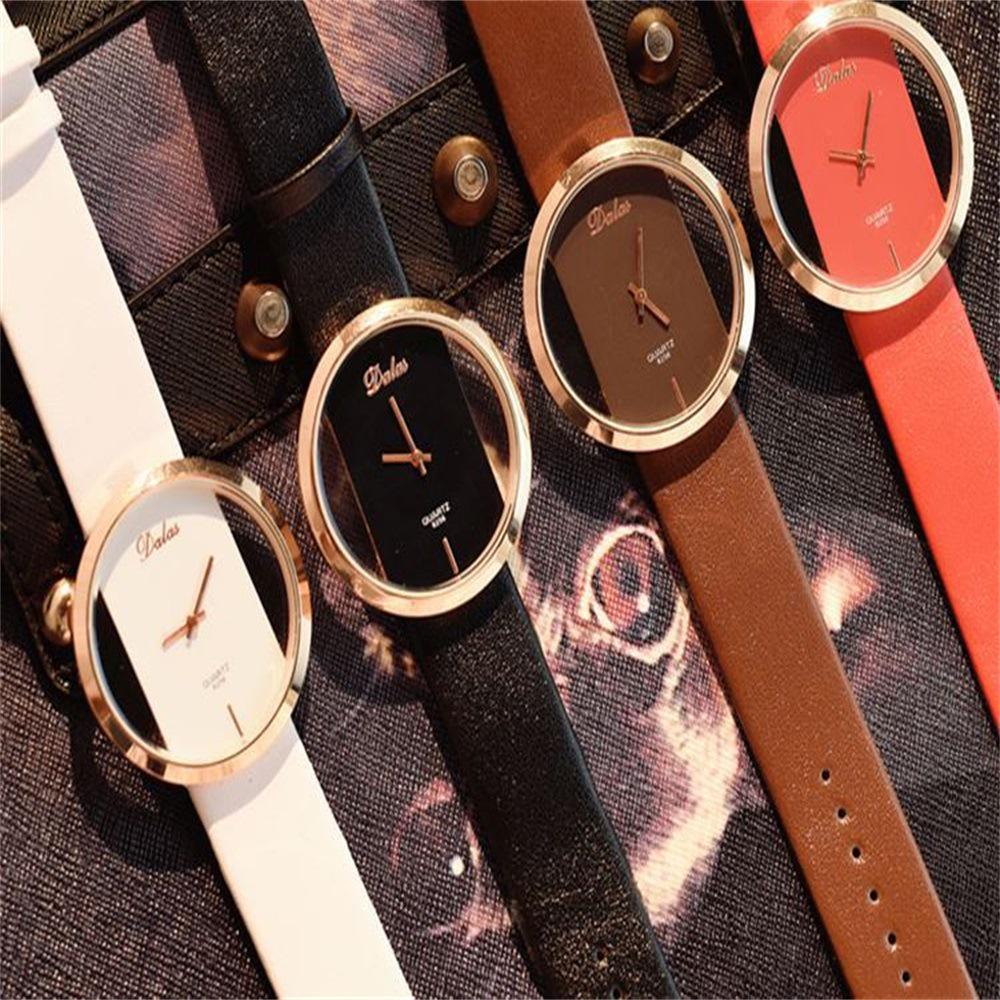 Модные повседневные часы-скелетоны с кожаным ремешком