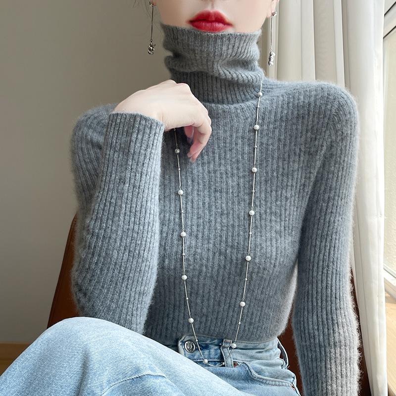 INDFS Women's Fashion Casual Fall Winter Solid Color Print Long Sleeve High Neck Sweaters