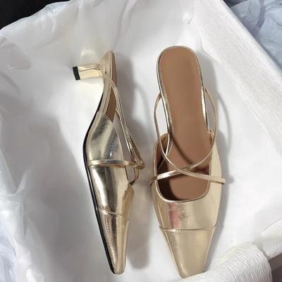 Мода 2024 Весна Новый Бренд Женские Туфли Слингбэк Элегантные Туфли На Среднем Каблуке С Квадратным Носком Женские Туфли На Высоком Каблуке Модные Босоножки Мюли