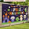 Party Backdrop Halloween Castle Stars Flat Cute Spooky Ghosts Pumpkins Witches Event Backdrop Decoration Party Decor