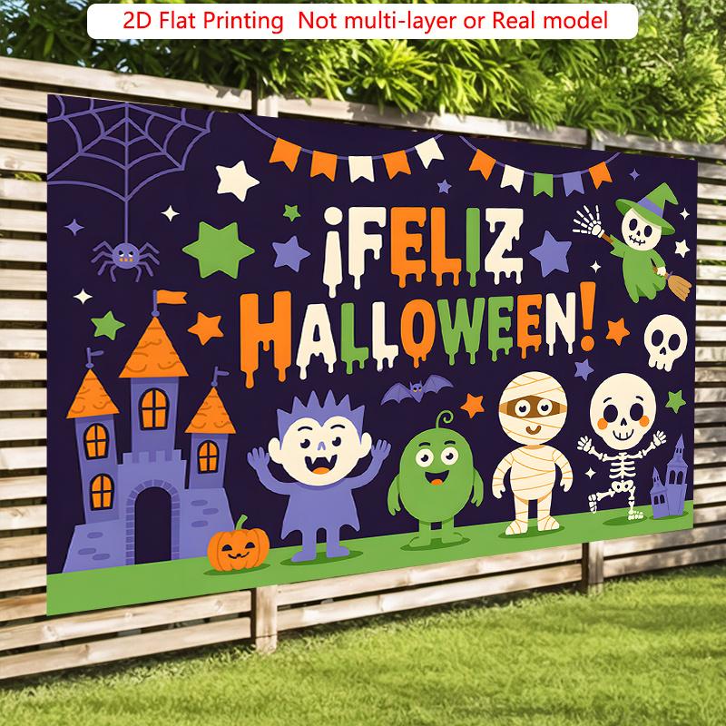 Party Backdrop Halloween Castle Stars Flat Cute Spooky Ghosts Pumpkins Witches Event Backdrop Decoration Party Decor