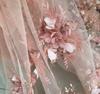 50x125 см Ткань для платья цвета flesh pink, off-white, с вышивкой бисером и пайетками, кружевная ткань с 3D-аппликацией в виде цветов, премиум-класс