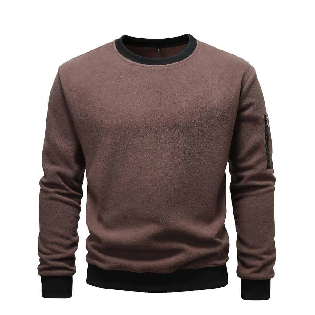 Men'S Fleece Round Neck Pullover With Fleece Solid Color Hoodie And Fleece Fleece Fleece Jacket