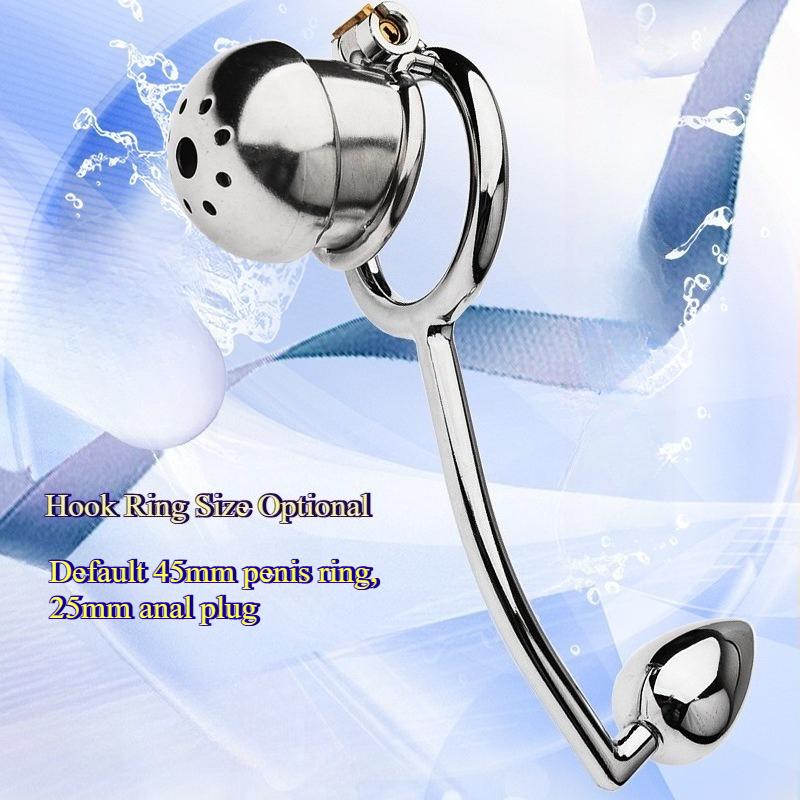 Chastity Cage with Anal Hook 2 in 1 Male Metal Chastity Cage Ring SM Bondage Sex Toy Male Chastity Restraint Device for Man Gay