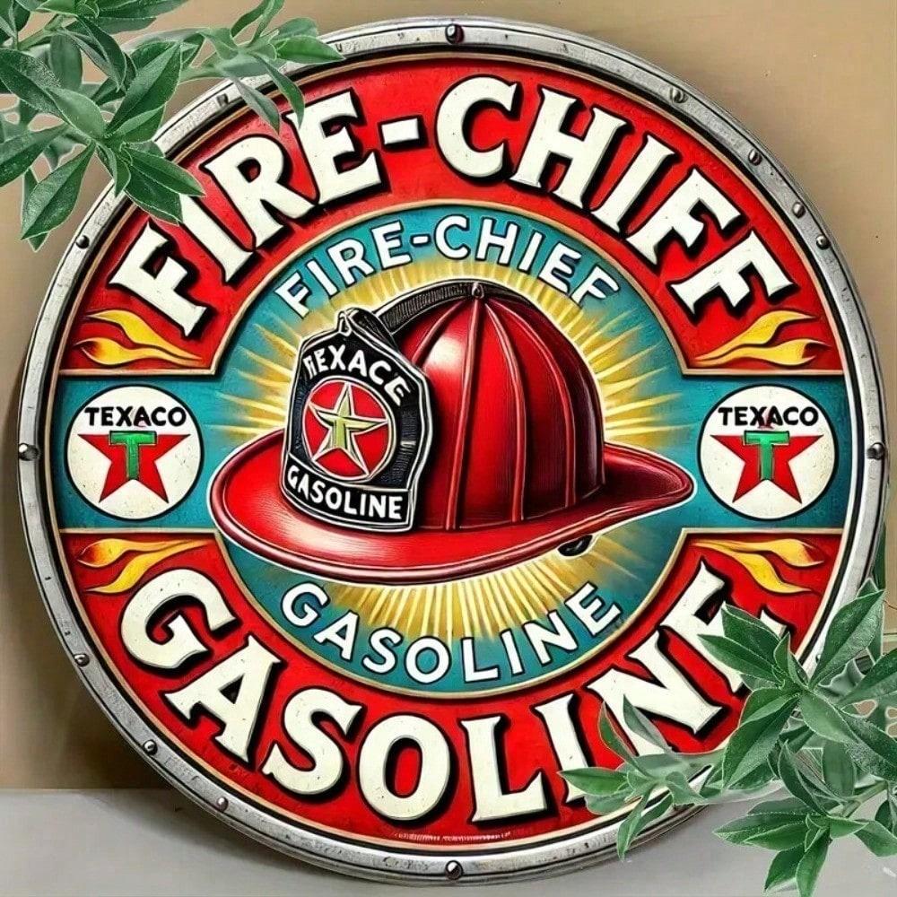 Винтажная металлическая табличка Texaco Fire Chief Настенное искусство для гаража Алюминиевый декор Мужская берлога Бар
