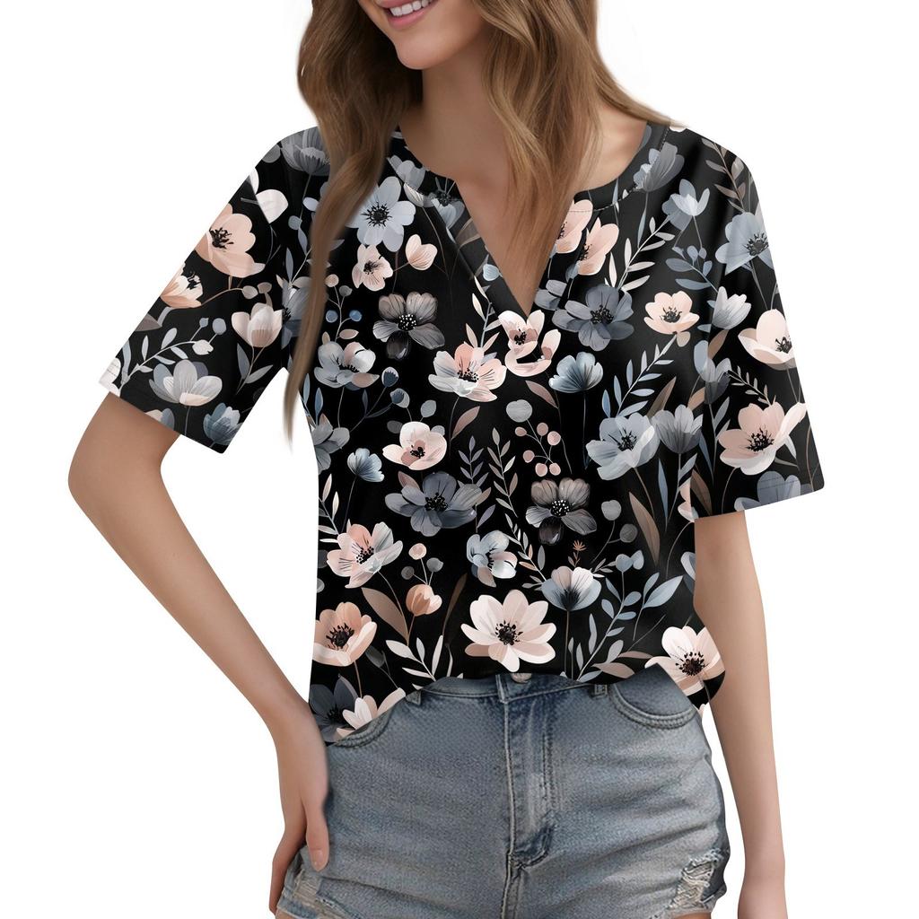 Women's T Shirt Tee Printed Short Sleeve Daily Weekend Fashion Basic V Neck Regular Top