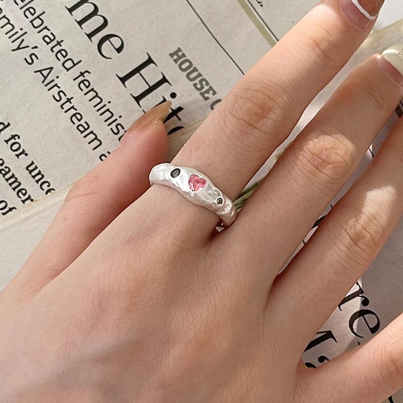 ANENJERY Кольца на указательный палец с розовым цирконием и серебряным цветом, неправильная текстура, для женщин, милый ретро-дизайн, вечерние ювелирные изделия, подарок