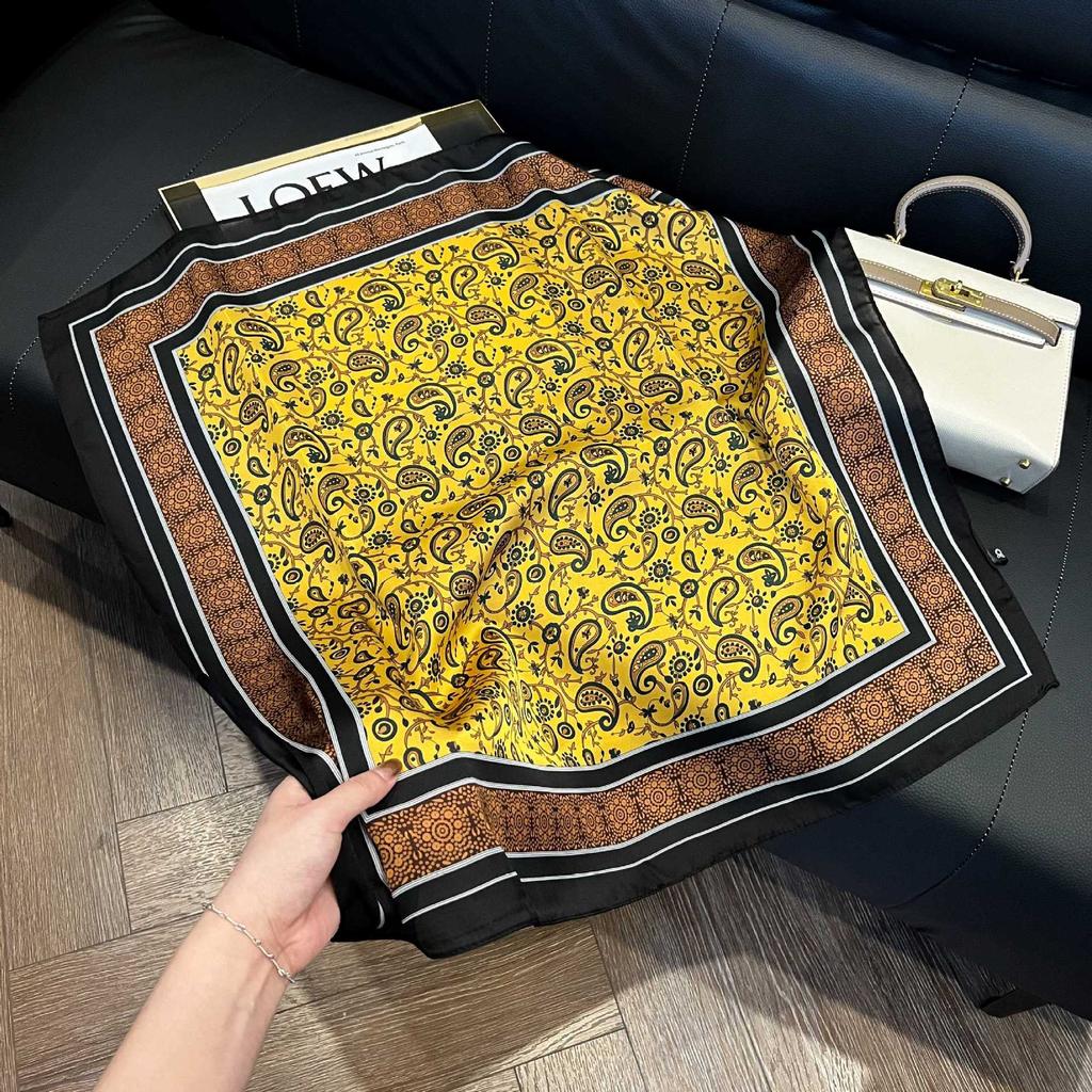 Luxury Paisley Square Scarf Women Print Satin Neckerchief Spring Hair Band Foulard Bandana Echarpe Tie Shawl Wraps