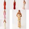 French Floral Chiffon Maxi Dress With Zipper For Summer Beach Vacation