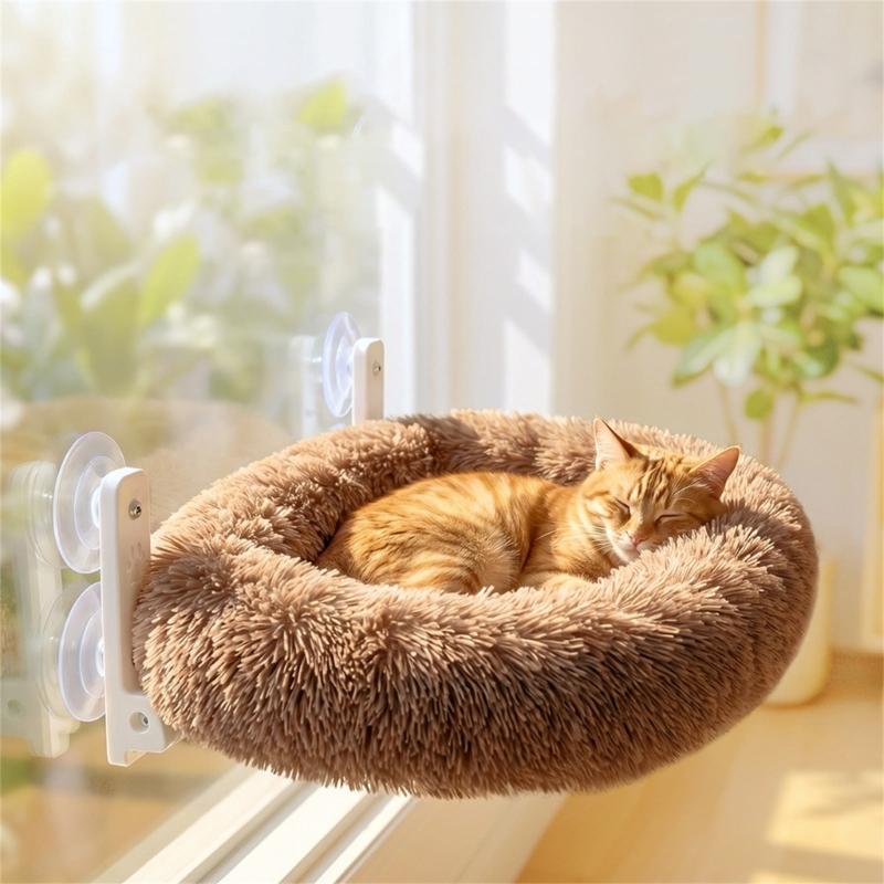 Плюшевая кровать-лежанка для кошек с присосками, подвесная жердочка на окно, гамак-кровать для отдыха питомца, укрытие на весь год