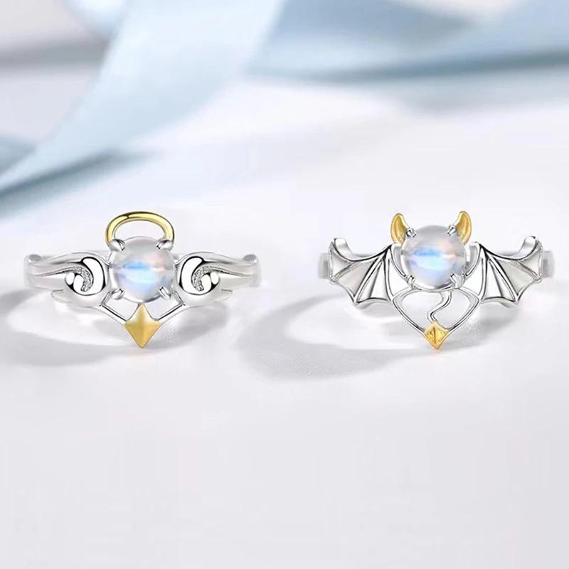 Пара открытых колец Ангел Дьявол Кольцо с лунным камнем для женщин и мужчин Открытие Регулируемое кольцо для влюбленных ювелирные изделия в подарок