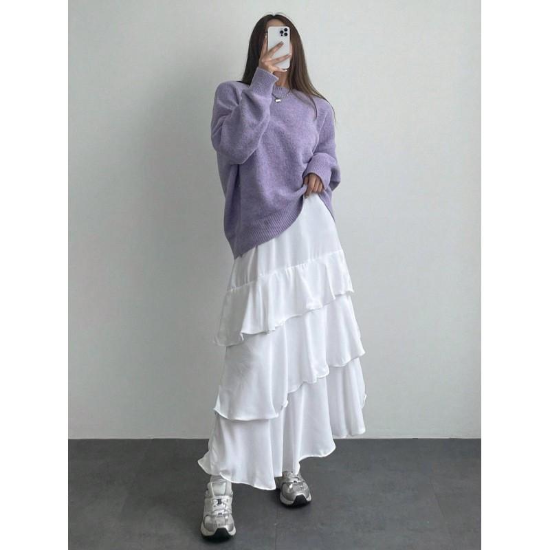 Womens Oversized Crew Neck Knit Sweater Loose Fit Casual Pullover Winter Solid Color Acrylic Blend