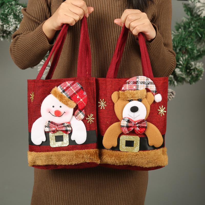 Christmas Gift Bag Santa Claus Snowman Linen Tote Bag Candy Gift Packaging Bag Pouch Party Home Navidad Christmas Decorations