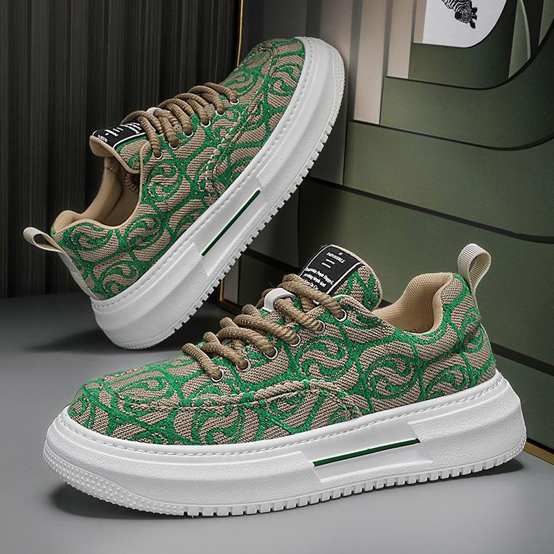 Мужская обувь лето новая дышащая парусиновая обувь сочетание цветов универсальная увеличение роста спорт и отдых низкий верх мужская обувь