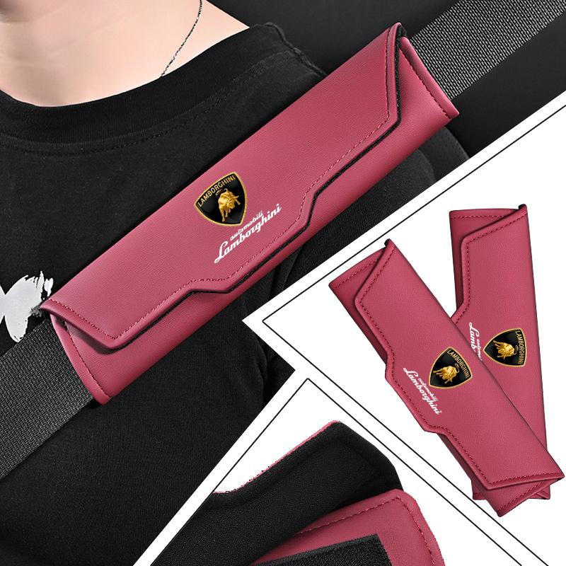 Car Seat Belt Cushion PU Leather Safety Belt Shoulder Protector Pad For Lamborghini Urus Huracan Aventador Premium Accessories PP47