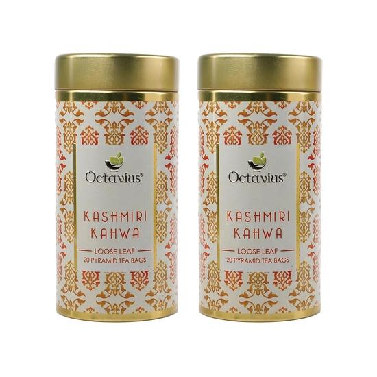 Octavius Kashmiri Kahwa Green Tea|A Traditional Indian Blend of Exotic Spices |Improves Immunity |20 Pyramid Tea Bags (Pack of 2)