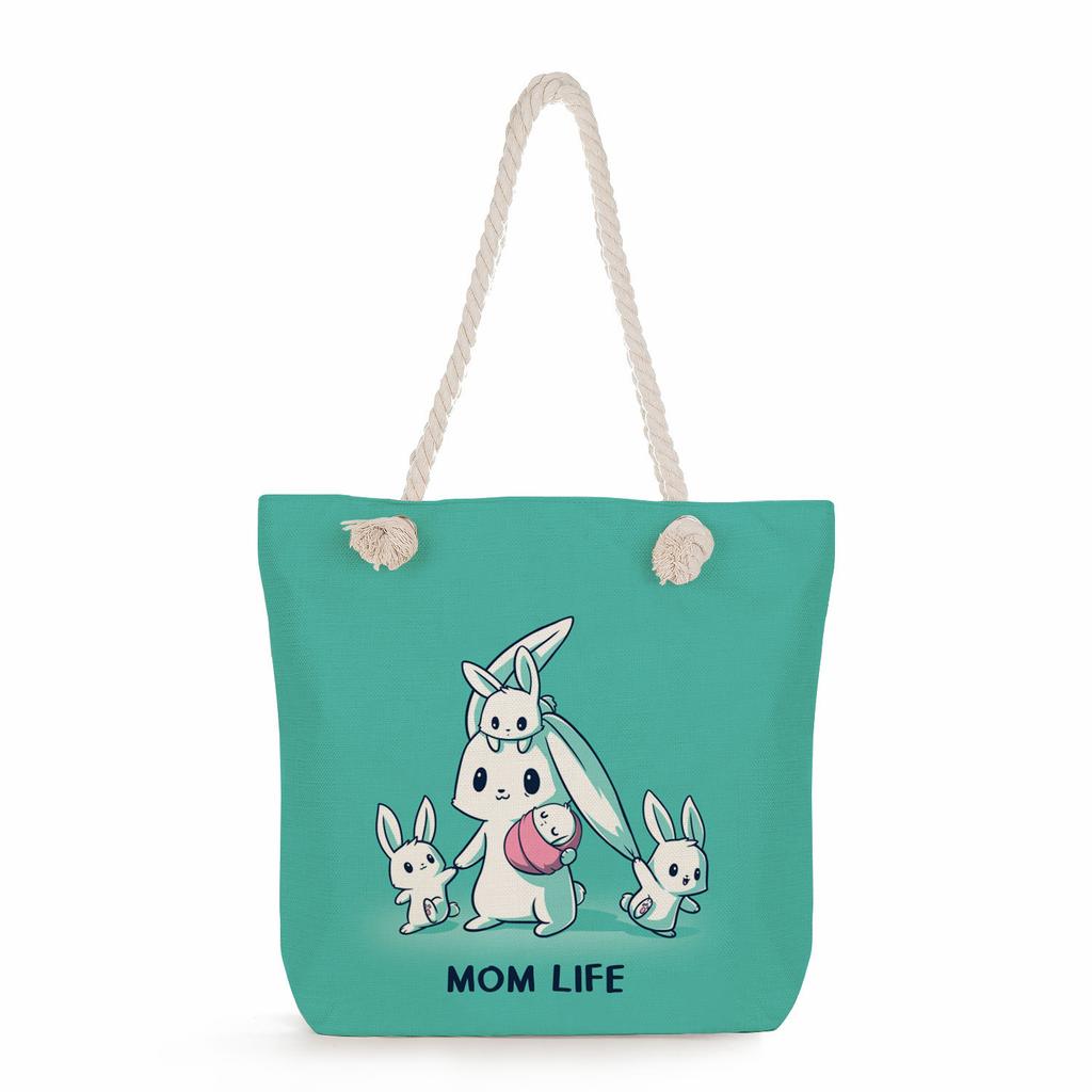 Creative Rabbit print thick rope single-shoulder beach bag 7247 CLE