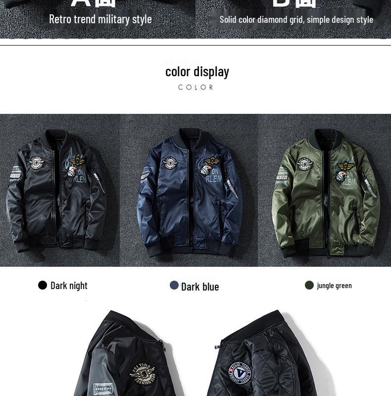 Men's Plus Size Reversible Winter Bomber Jacket - Extra Thick Cotton Baseball Style Coat