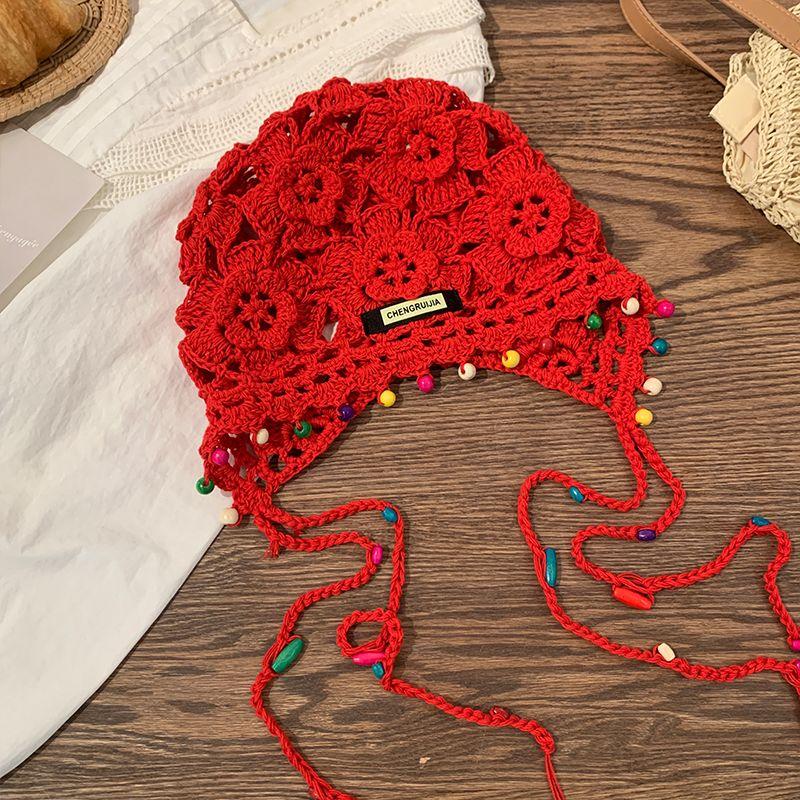 Богемная цветочная кисточка плетеная повязка на голову шляпа женская ретро полая этнический стиль мешковатая шляпа ручной вязки шапка