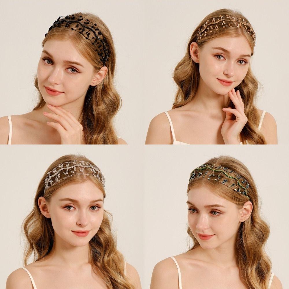 Ручной работы Кристальные бусины Сетка для волос Корона Элегантные ободки Свадебные резинки для волос Головной убор