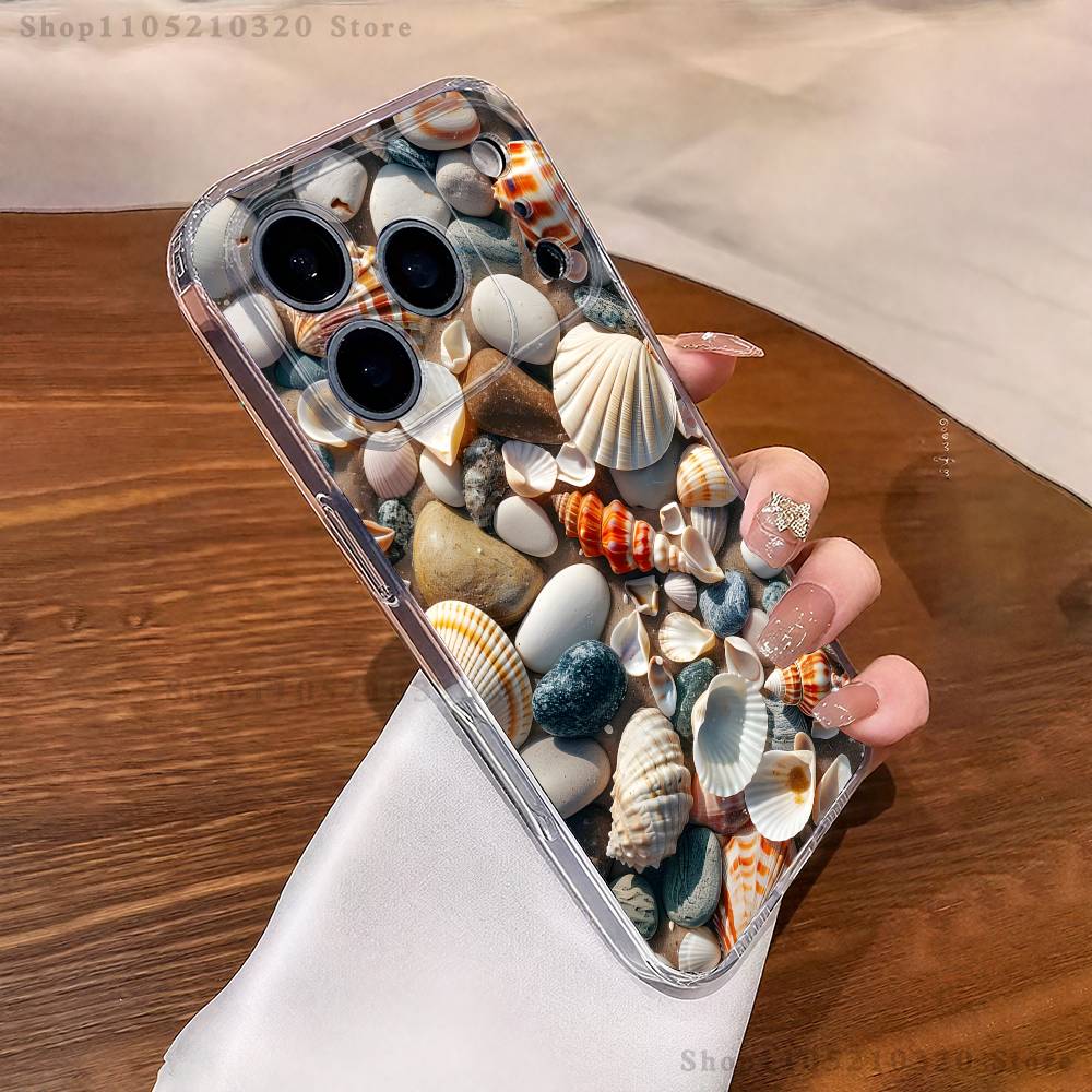 Чехол для телефона со звездами и ракушками Для iPhone 17,16,11,15,13,14,12,Air,Mini,Plus,Pro,Max,Plus,E Прозрачный Мягкий Чехол