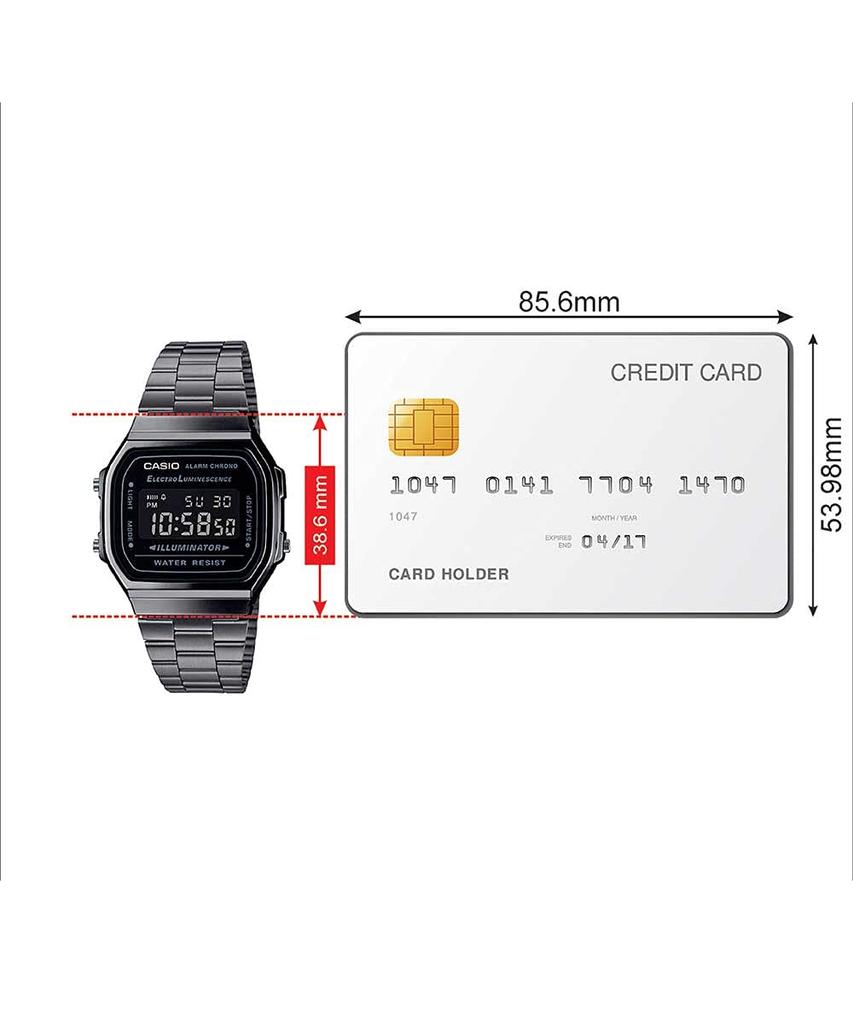 Casio Унисекс цифровые часы в винтажном стиле с черным циферблатом и серым металлическим ремешком A168WGG-1BDF (D182)