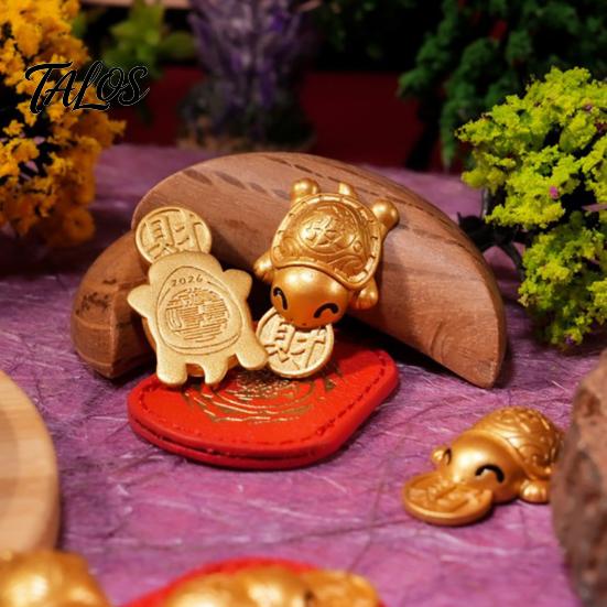 Chinese Culture Collectible Golden Turtle Feng Shui Ornament with Faux Leather Sleeve, Handmade Prosperity Wealth Talisman for Luck And Prosperity,
