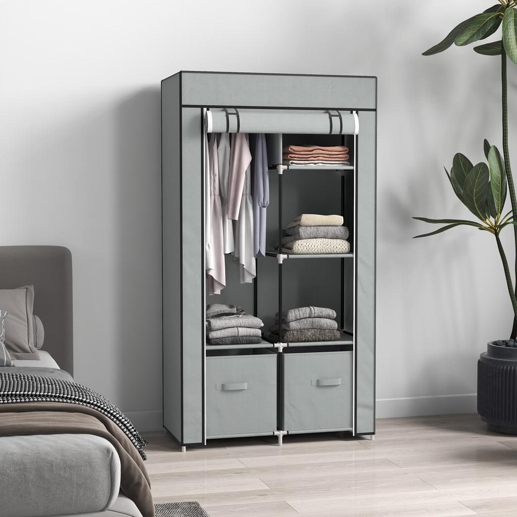 Тканевый шкаф 1 штанга для одежды, 2 ящика, 83 x 42,5 x 162,5 см, Серый