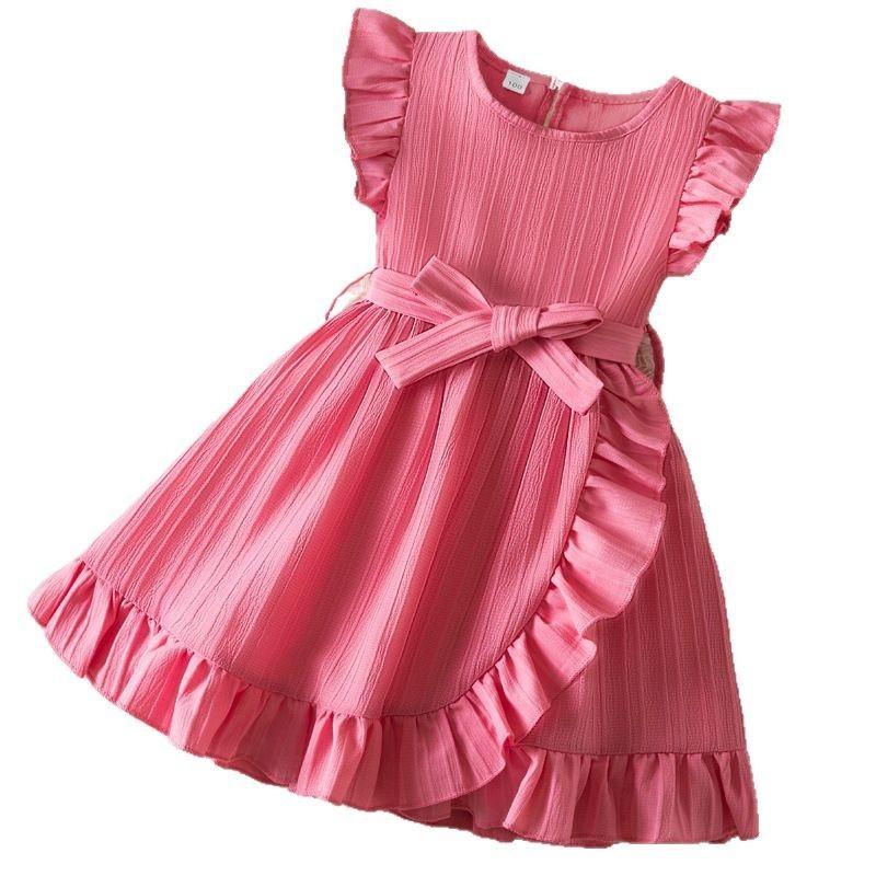 Princess Girl Summer Dress With Ruffle Trim And Bow For Toddler Girls