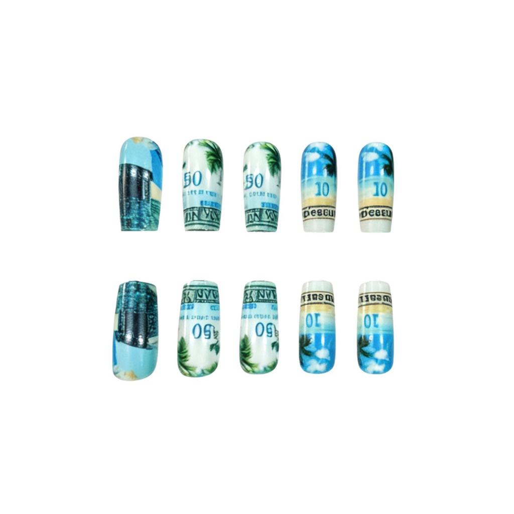 24 Nail Art Hawaii Resort Wind Beach Coconut Tree Digital Medium Rectangle Wearing Nail Art