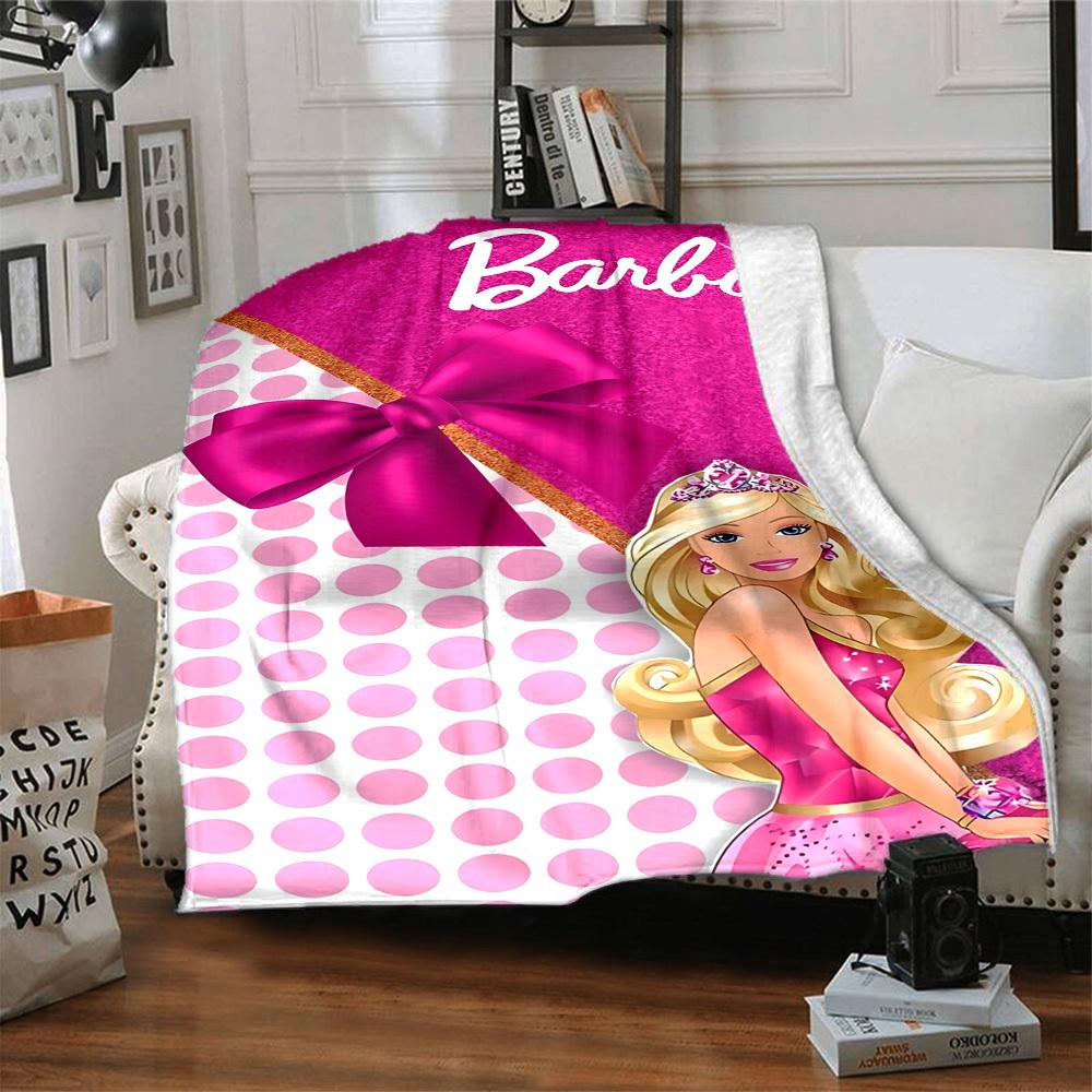 1 шт. Плед с розовым бантом Barbie, Полиэфирное волокно, Всесезонный комфорт для дивана, кровати, офиса, автомобиля, кемпинга. Идеальное украшение для дома и подарок, Комфорт в офисе