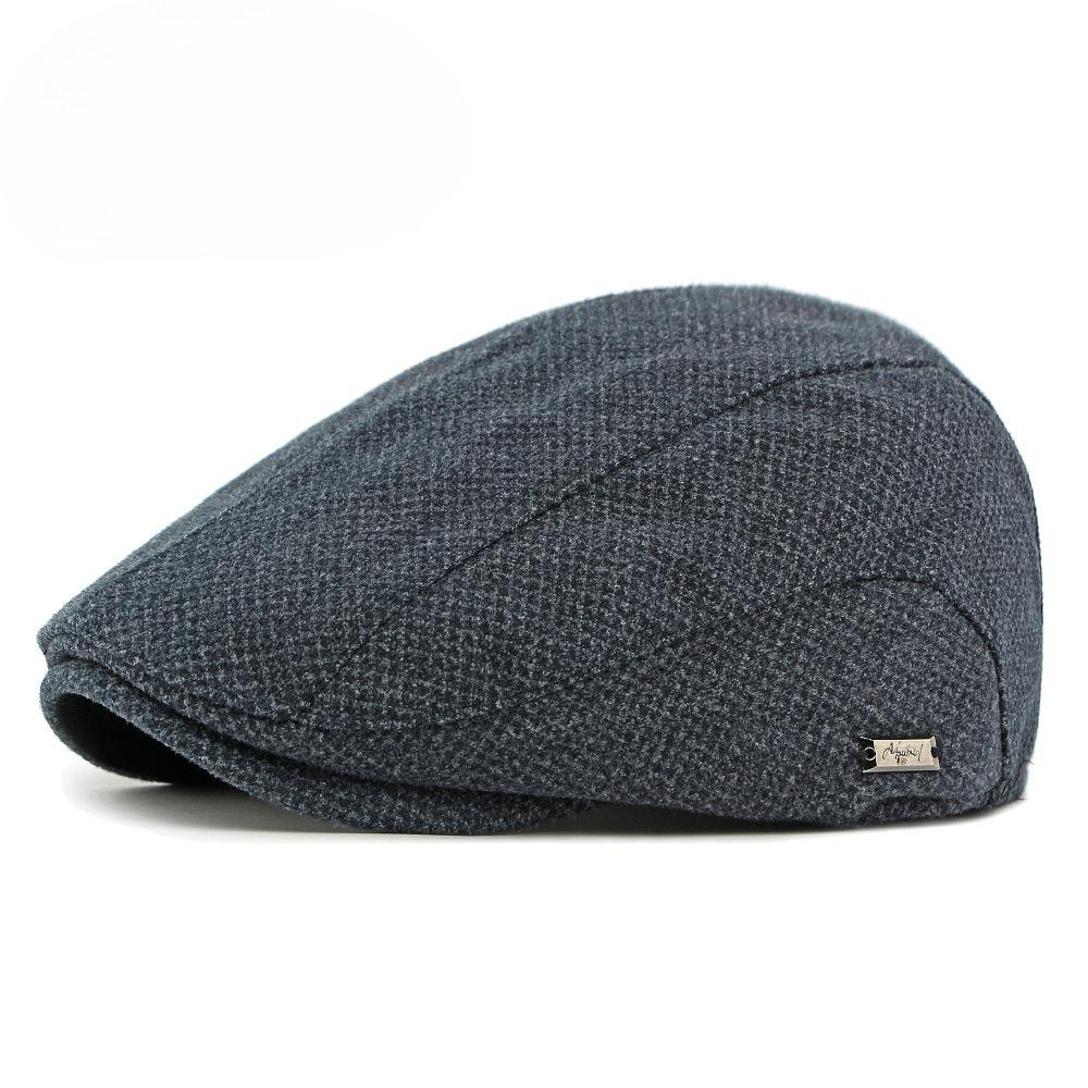 Autumn Winter Woolen Beret for Men Women British Retro Flat Cap Warm Fleece Lined Newsboy Cap Fashion Cabbie Hat Casual Duckbill Cap
